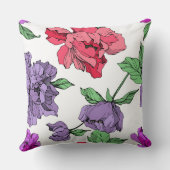牡丹フローラ孤立インクアートワークピンク、紫 クッション (裏面)