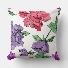牡丹フローラ孤立インクアートワークピンク、紫 クッション