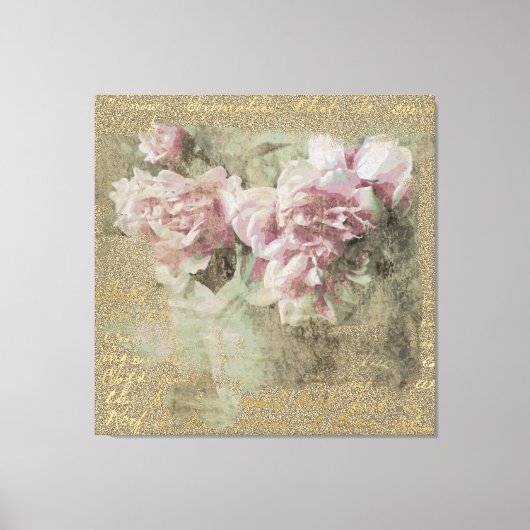 **牡丹フローラ手書きヴィンテージビクトリアンAR23 キャンバスプリント (正面)
