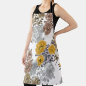 牡丹フローラ水彩白い背景 エプロン (インサイチュ)