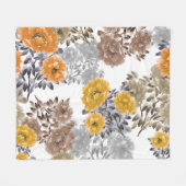 牡丹フローラ水彩白い背景 フリースブランケット (正面(横))