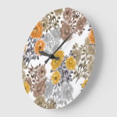 牡丹フローラ水彩白い背景 ラージ壁時計 (傾斜)