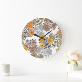 牡丹フローラ水彩白い背景 ラージ壁時計 (ホーム)