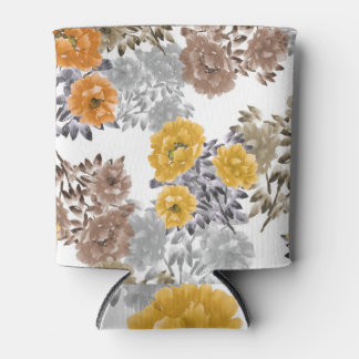 牡丹フローラ水彩白い背景 缶クーラー