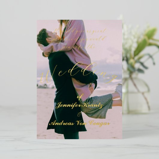 牡丹フローラ結婚写真フォイル招待状 箔招待状 (立ち正面)