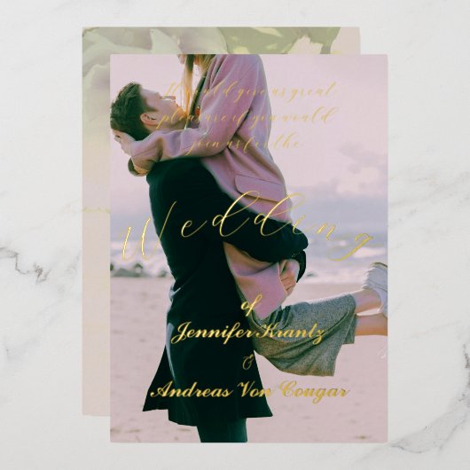 牡丹フローラ結婚写真フォイル招待状 箔招待状 (正面/裏面)