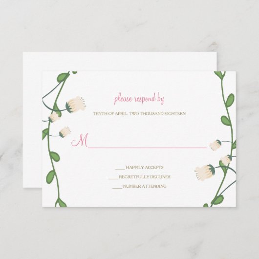 牡丹フローラ結婚式RSVPカード 出欠カード (正面/裏面)