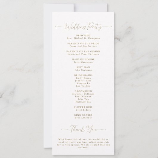 牡丹フローラ金ゴールドレースエレガントなウェディングプログラム (裏面)