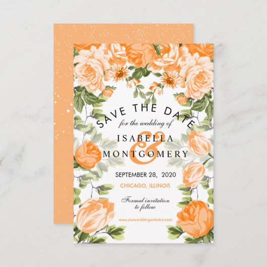 牡丹フローラ-日付を保存 招待状 (正面/裏面)