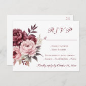牡丹ブルゴーニュ水カラーフローラウェディングRSVP インビテーションポストカード (正面/裏面)