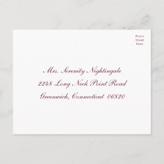 牡丹ブルゴーニュ水カラーフローラウェディングRSVP インビテーションポストカード (裏面)