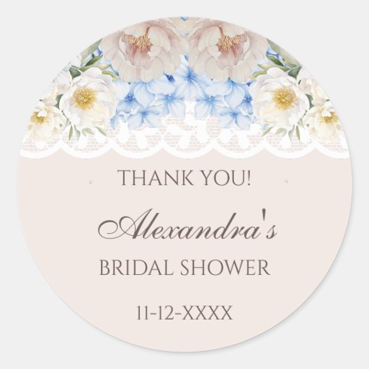 牡丹ブルーアジサイブライダルシャワーサンキューユナイテッド ラウンドシール (正面)
