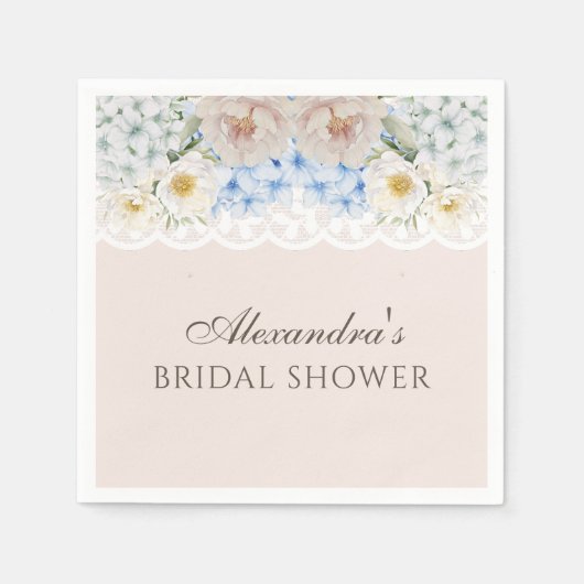 牡丹ブルーアジサイブライダルシャワー紙ナプキン スタンダードカクテルナプキン (正面)