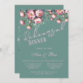 牡丹ブーケ水色のリハーサルディナー 招待状 (正面/裏面)