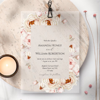 牡丹ブーケ結婚式招待状 アクリル招待状