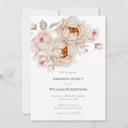 牡丹ブーケ結婚式招待状 招待状 (正面)