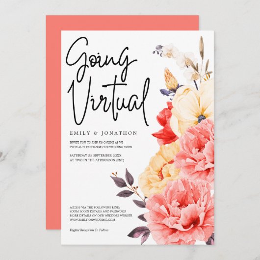 牡丹マグノリア水の色が仮想結婚の 招待状 (正面/裏面)