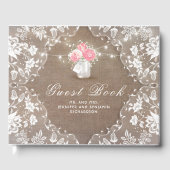 牡丹メイソンジャール素朴バーラップレース結婚ズ ゲストブック (正面)