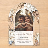 牡丹モダンと紫陽花の結婚式の日付を保存 アクリル招待状 (正面)