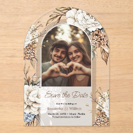 牡丹モダンと紫陽花の結婚式の日付を保存 アクリル招待状