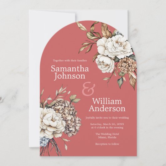 牡丹モダンと紫陽花コーラルピンク結婚ズ 招待状 (正面)