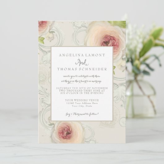 牡丹モダンエレガント水彩花フローラアート 招待状 (スタンド正面)