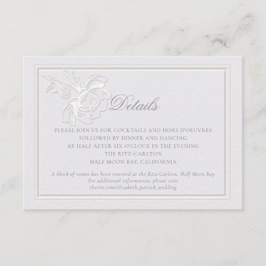 牡丹モダンフォーマルエレガントアイボリー結婚詳細 エンクロージャーカード (正面)