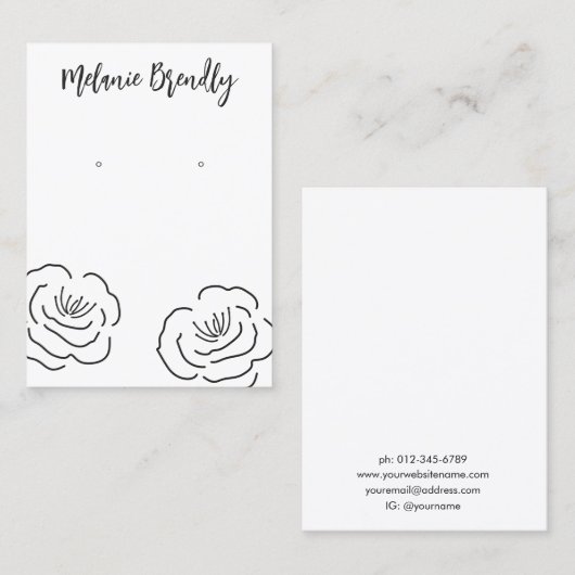 牡丹モダンフローラジュエリーイヤリングディスプレイ 名刺 (正面/裏面)