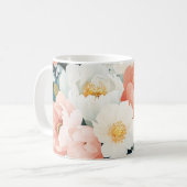 牡丹モダンフローラ暖かいオレンジと白い花 コーヒーマグカップ (正面左)