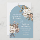 牡丹モダン紫陽花パウダーブルー結婚ズ 招待状 (正面)