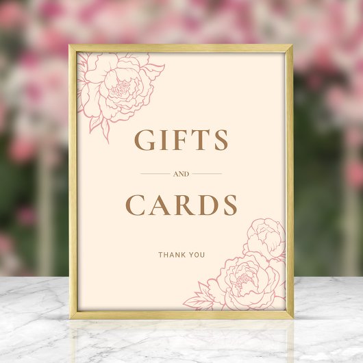 牡丹ラインアートギフト&カードサイン（ピンク） ポスター