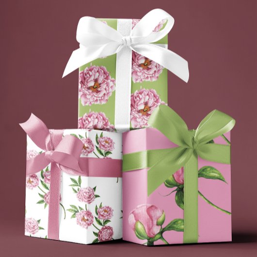 牡丹ラッピング紙フラットシートセット3 ラッピングペーパーシート