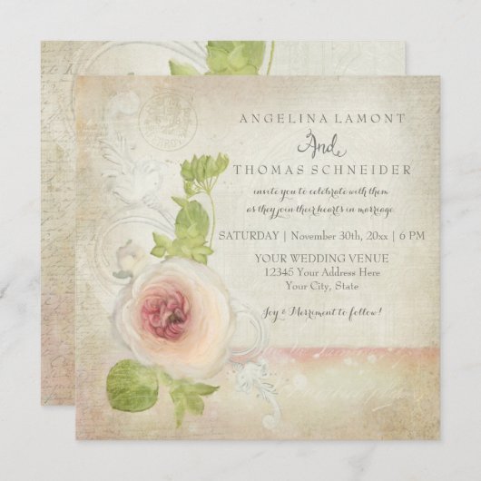 牡丹ラヌンキュラス美エレガントしいフローラヴィンテージ 招待状 (正面/裏面)