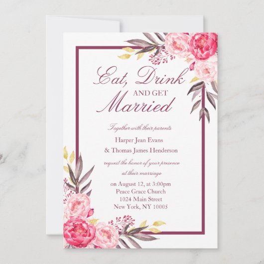 牡丹ロマンス結婚式の招待 招待状 (正面)