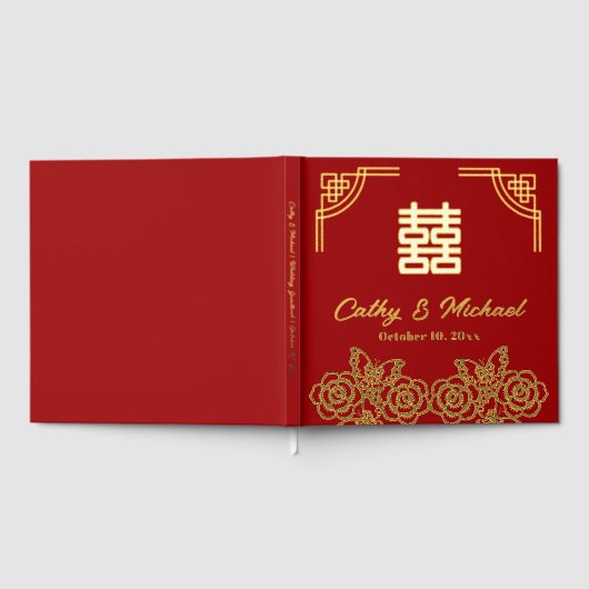 牡丹中国の花結婚蝶 ゲストブック (全面)