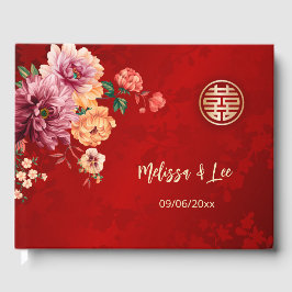 牡丹中国の赤結婚の ゲストブック
