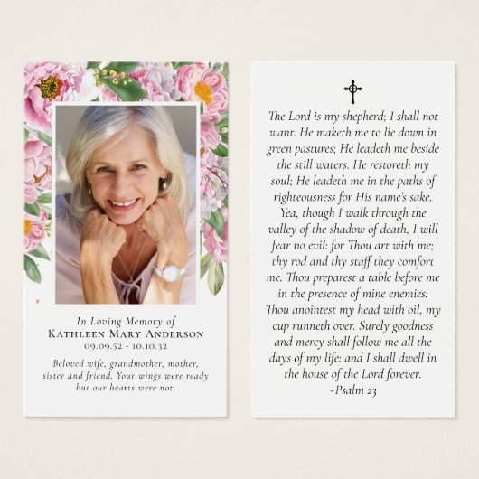 牡丹写真記念祈りの言葉カード (正面&裏面)