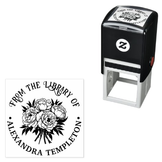 牡丹図書館のブーケ図書名エンボッサー セルフインキングスタンプ (インサイチュ)