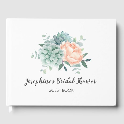 牡丹多肉類フローラ水彩ブライダルシャワー ゲストブック (正面)
