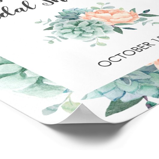 牡丹多肉類フローラ水彩ブライダルシャワー ポスター (角)