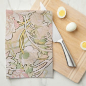 牡丹抽象芸術パターンアルフォンスミュシャ キッチンタオル (四つ折り)