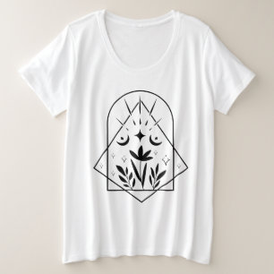 牡丹月と星スピリチュアルTシャツ プラスサイズTシャツ