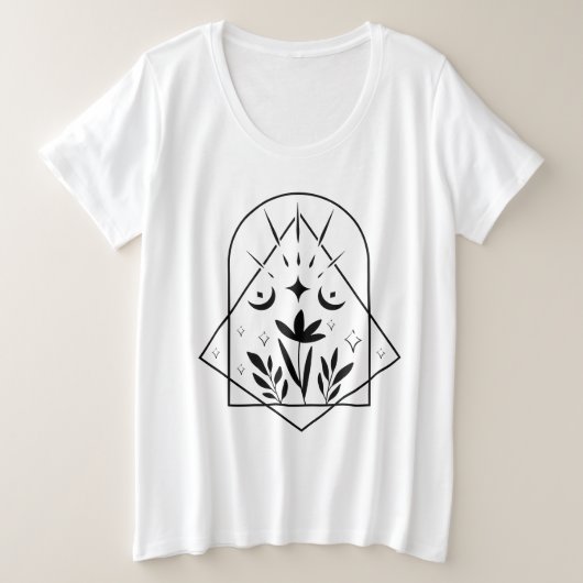 牡丹月と星スピリチュアルTシャツ プラスサイズTシャツ (デザイン正面)