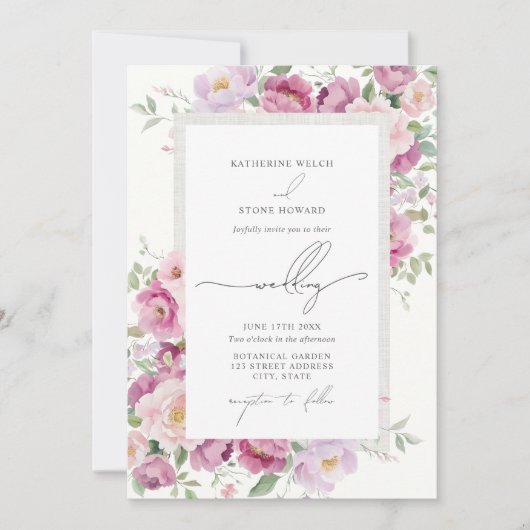 牡丹植物性フローラエレガント庭園の結婚式 招待状 (正面)
