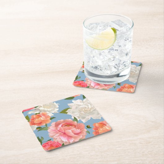 牡丹模様 スクエアペーパーコースター (インサイチュ)