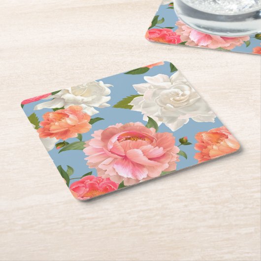 牡丹模様 スクエアペーパーコースター (アングル)