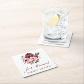 牡丹水彩フローラたった今結婚しました結婚ズ スクエアペーパーコースター (インサイチュ)