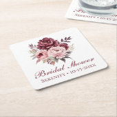牡丹水彩水彩フローラブライダルシャワー スクエアペーパーコースター (アングル)