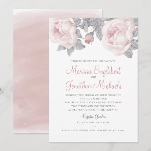 牡丹水彩結婚式招待状 招待状 (正面/裏面)