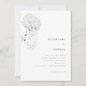 牡丹白黒エレガントフローラス結婚ケッチ 招待状 (正面)